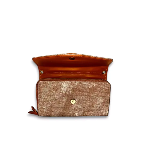 Brown Textured Clutch with Gold Detailing & Detachable Strap - Image 3