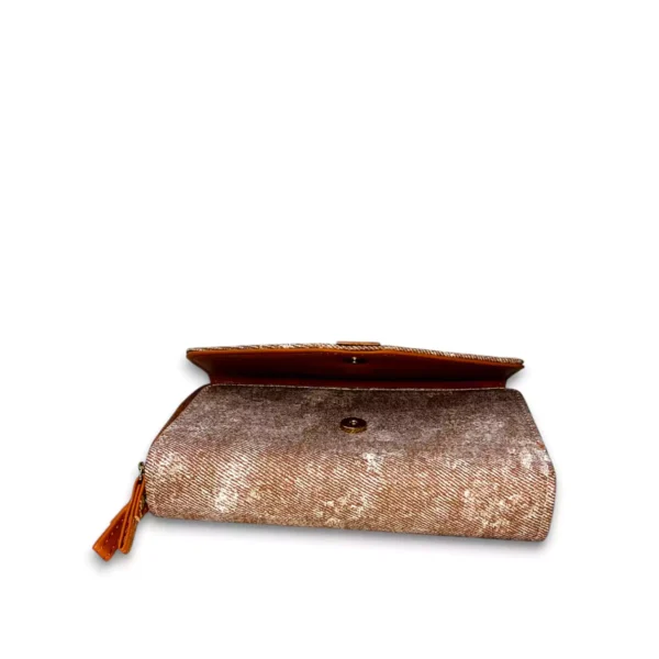 Brown Textured Clutch with Gold Detailing & Detachable Strap - Image 4