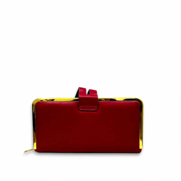 Maroon Quilted Clutch with Golden Frame & Button Closure - Image 3