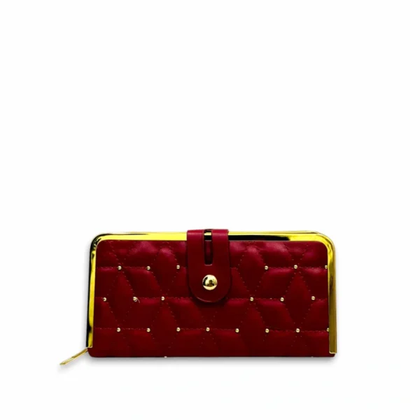 Maroon Quilted Clutch with Golden Frame & Button Closure