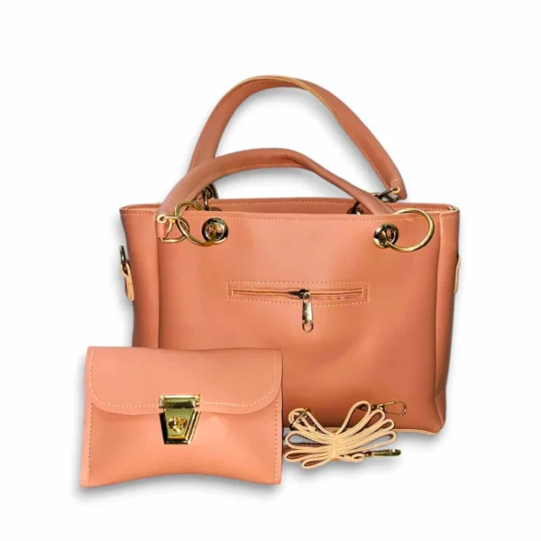 Women's Stylish Pink Handbag with Removable Strap & Pouch - Image 4