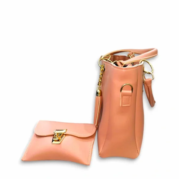 Women's Stylish Pink Handbag with Removable Strap & Pouch - Image 5