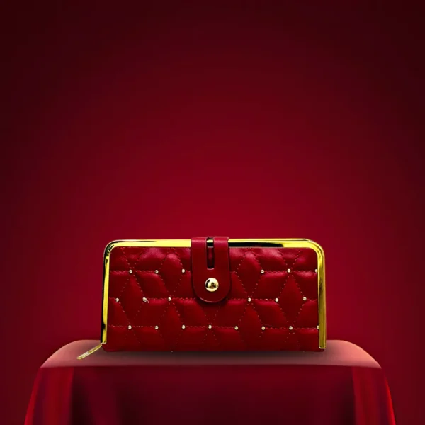 Maroon Quilted Clutch with Golden Frame & Button Closure